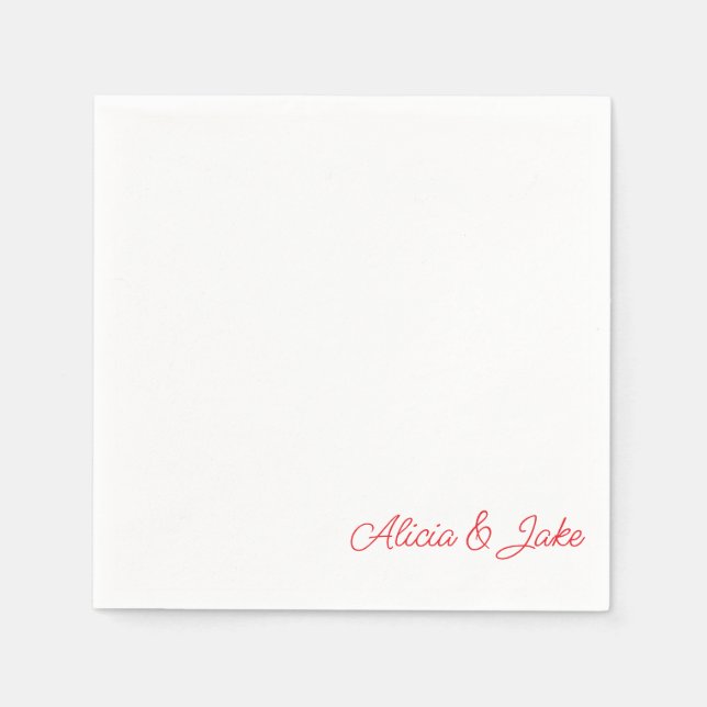 Serviette En Papier Noms de script rouge Mariage personnalisé (Devant)