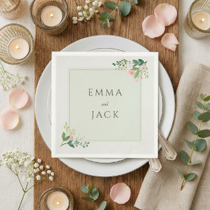 Serviette En Papier Noms de verdure rose douce mariage