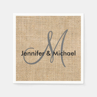 Serviette En Papier Noms des mariées Mariages du monogramme de Burlap