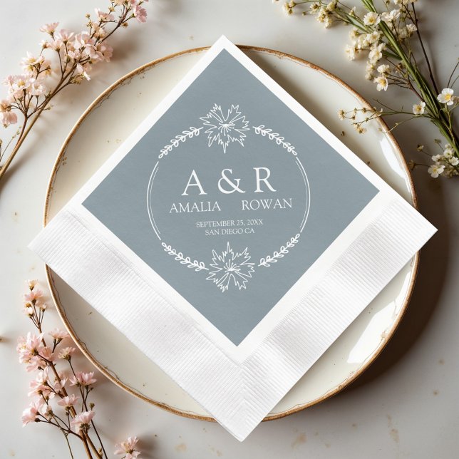 Serviette En Papier Noms des monogrammes Mariages des fleurs de prairi (Créateur téléchargé)