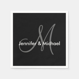 Serviette En Papier Noms du monogramme mariage noir blanc gris
