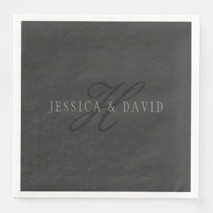 Serviette En Papier Noms Élégants & Monogramme   Gris Clair & Foncé