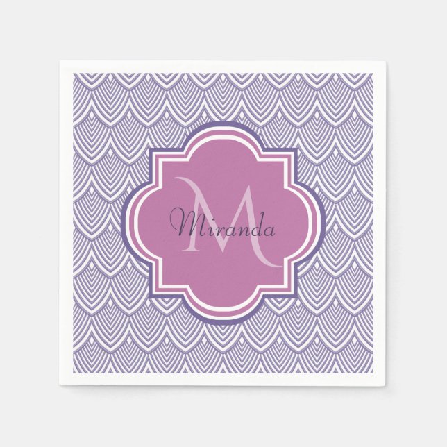 Serviette En Papier Noms en monogramme orchidée à coques en arc violet (Devant)