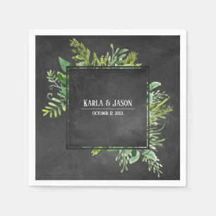 Serviette En Papier Noms et Date avec Bouquet de Verdure sur Tableau N