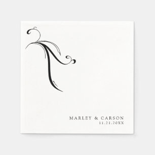 Serviette En Papier Noms et date minimalistes des Mariages Boho