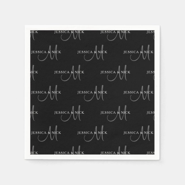 Serviette En Papier Noms et monogrammes de couples élégants (Devant)