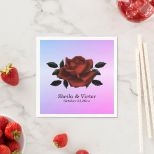 Serviette En Papier Noms gothiques Roses rouges Date Mariage violet se