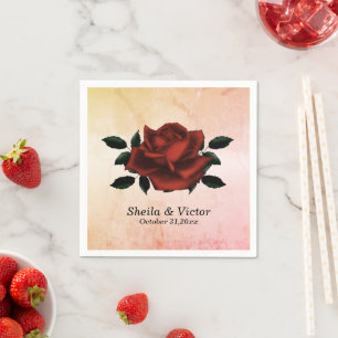 Serviette En Papier Noms gothiques Roses rouges Date Pêcher Mariage se