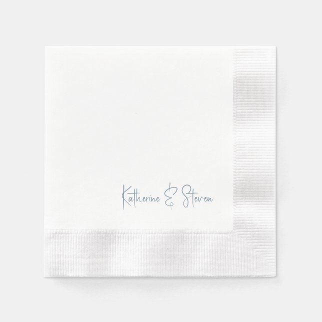 Serviette En Papier Noms gravés bleus de mariage sur un script personn (Devant)