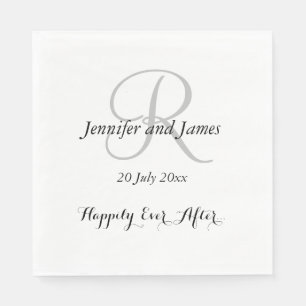 Serviette En Papier Noms initiaux Silver   Papier mariage