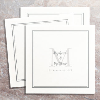 Serviette En Papier Noms Mariages modernes et Date Monogram Grey Cockt