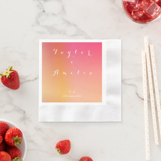 Serviette En Papier Noms Monogramme Dégradé Minimal Mariage (En situation)