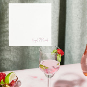 Serviette En Papier Noms personnalisés Cocktail Mariage blanc et rose