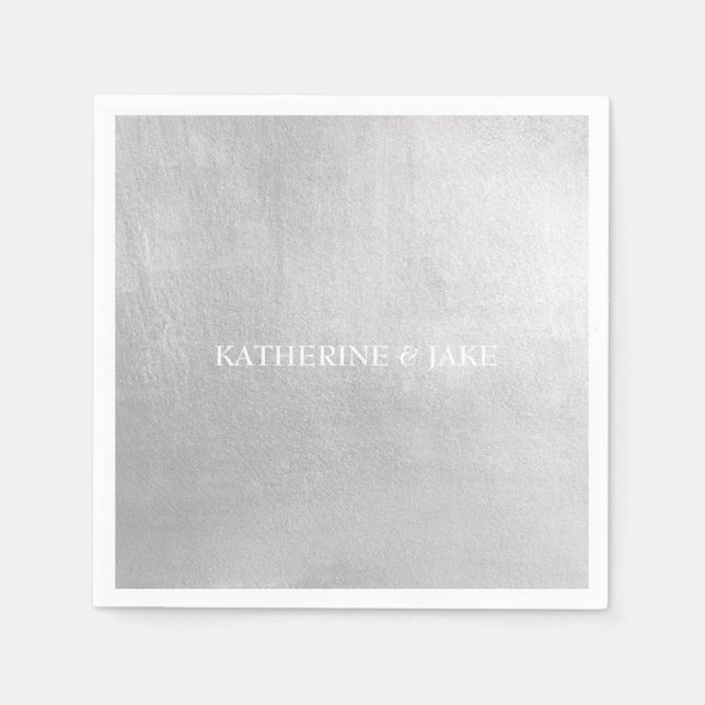 Serviette En Papier Noms personnalisés en argent métallique Cocktail (Devant)