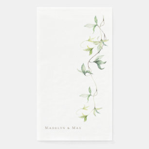 Serviette En Papier Noms personnalisés Foliage Blanc Mariage élégant