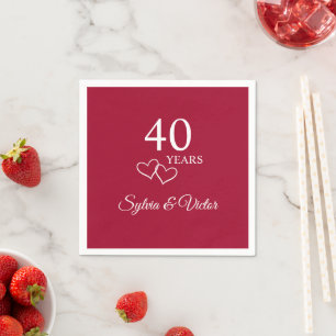 Serviette En Papier Noms Personnalisés Rouge Rubis Fête des 40 Ans de