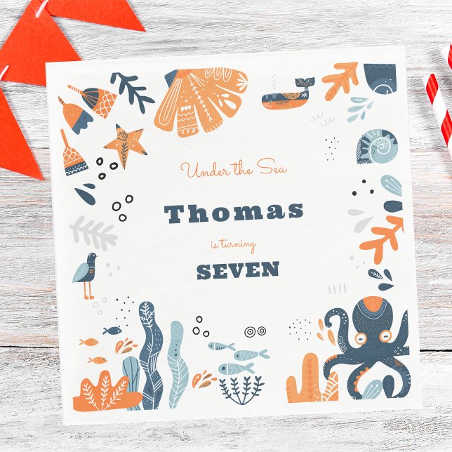 Serviette En Papier Nordic Under the Sea Créatures océaniques annivers (Créateur téléchargé)