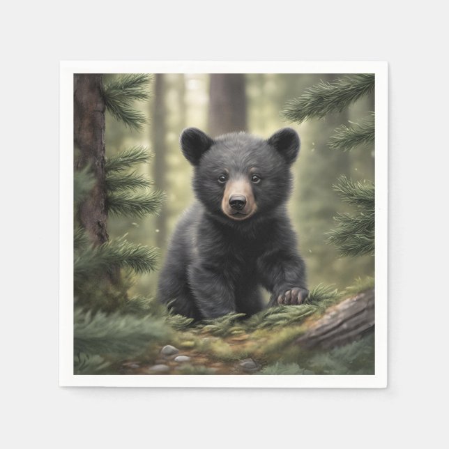 Serviette En Papier North Woods Little Black Bear Cube Papier Napkin (Devant)