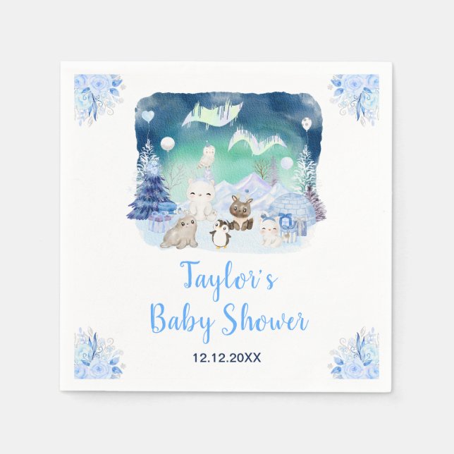 Serviette En Papier Northern Lights Arctic Animals Baby Shower (Devant)