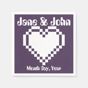 Serviette En Papier Nos 8-Bits coeurs en cornichons violets