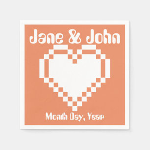 Serviette En Papier Nos Coeurs 8 bits en corail serviettes