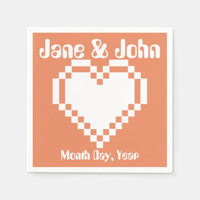 Serviette En Papier Nos Coeurs 8 bits en corail serviettes (Devant)