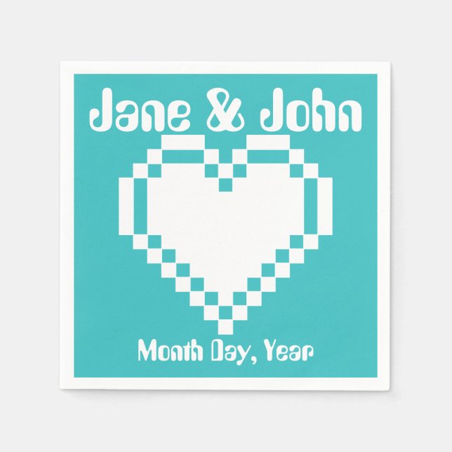 Serviette En Papier Nos Coeurs 8 bits en serviettes Turquoise (Devant)
