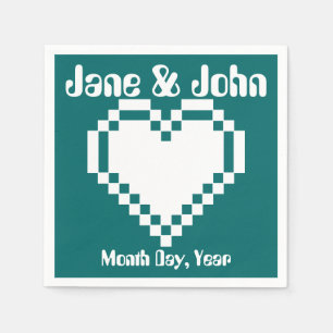 Serviette En Papier Nos Coeurs 8 bits en serviettes Turquoises