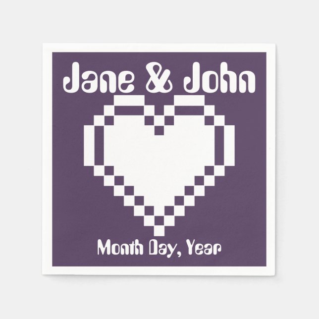 Serviette En Papier Nos Coeurs 8 bits en serviettes violettes (Devant)