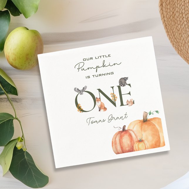 Serviette En Papier Nos petits animaux Citrouilles de bois 1er anniver (Our Little Pumpkin Woodland Animals 1st Birthday Napkins
)