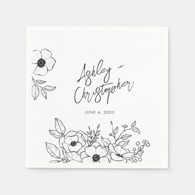 Serviette En Papier Nostalgale Botanique Blanc Mariage Cocktail (Devant)