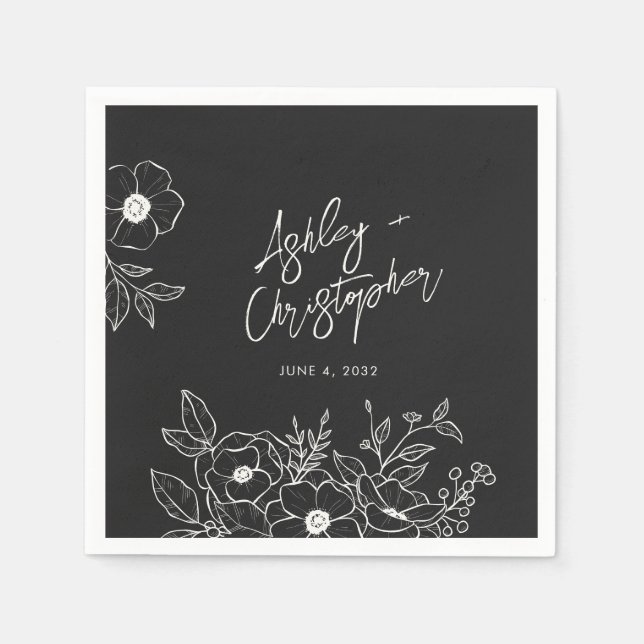 Serviette En Papier Nostalgale Floral Botanical Black Mariage Cocktail (Devant)