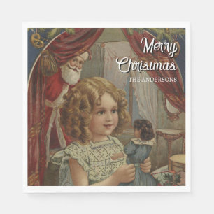 Serviette En Papier Nostalgale Vintage Père Noël fille serviettes de p