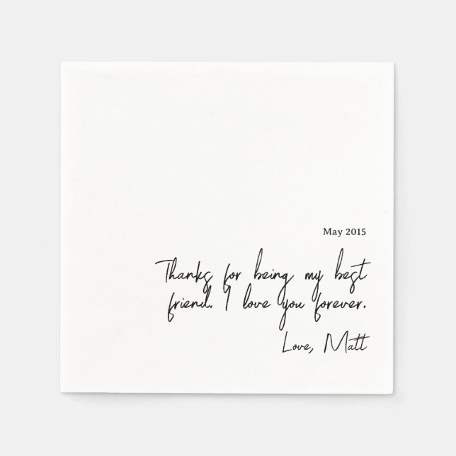 Serviette En Papier Note d'amour manuscrite | Mariage avec une touche  (Devant)