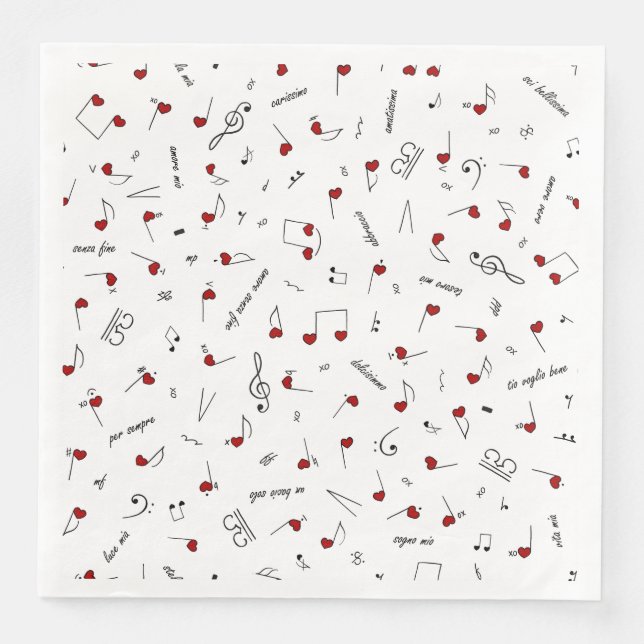 Serviette En Papier Notes d'amour Cœur rouge Notation musicale (Devant)