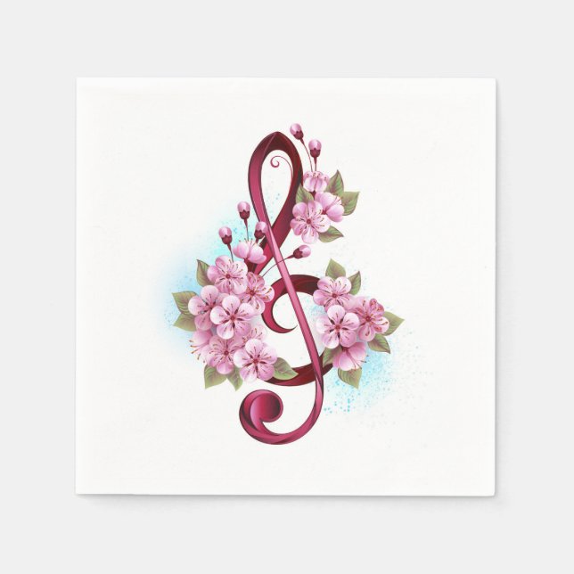 Serviette En Papier notes de clé de sol musicales avec fleurs de Sakur (Devant)