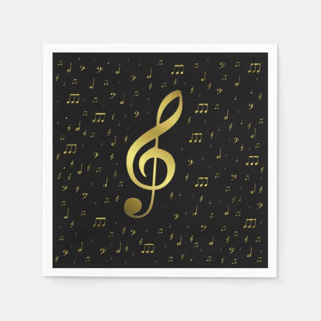 Serviette En Papier notes de musique dorées (Devant)