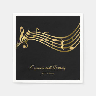 Serviette En Papier Notes de musique or élégant Moderne 60e anniversai