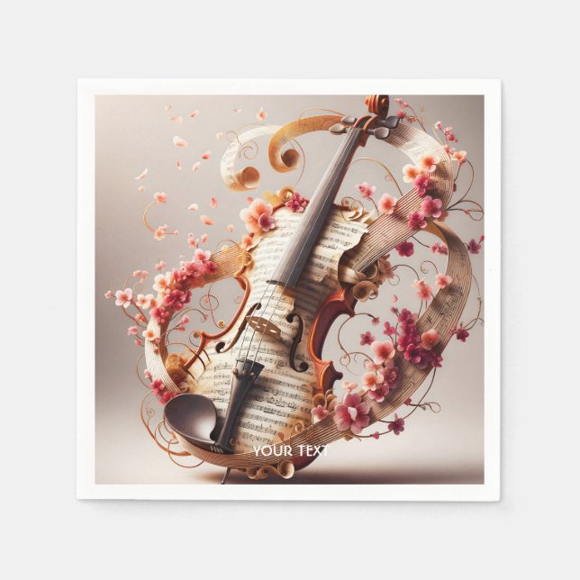 Serviette En Papier Notes de violon mignon Imaginaire Fleurs (Devant)