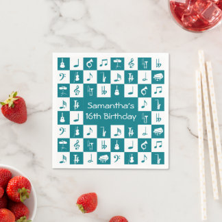 Serviette En Papier Notes et instruments de musique turquoise et blanc