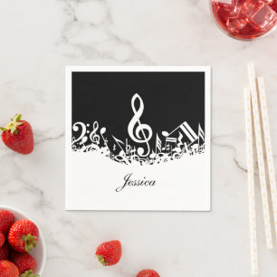 Serviette En Papier Notes musicales brouillées blanches personnalisé