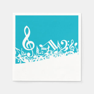 Serviette En Papier Notes musicales brouillées blanches sur la
