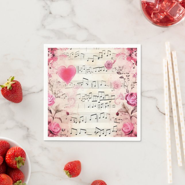 Serviette En Papier Notes musicales et design Vintage Rose (En situation)