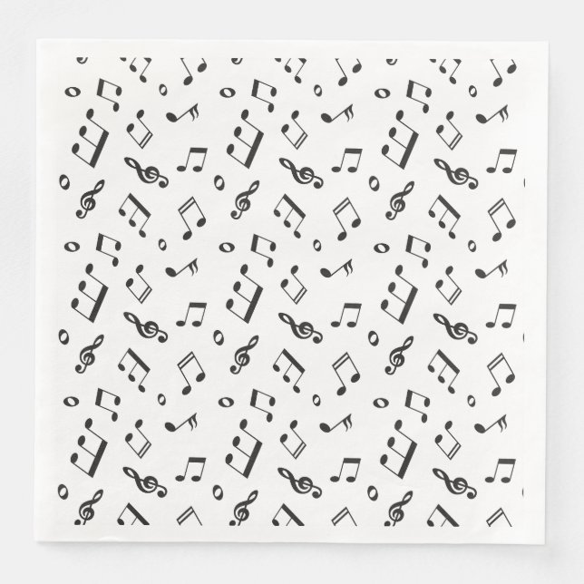 Serviette En Papier Notes musicales noir et blanc (Devant)