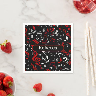 Serviette En Papier Notes musicales personnalisées en rouge blanc et 