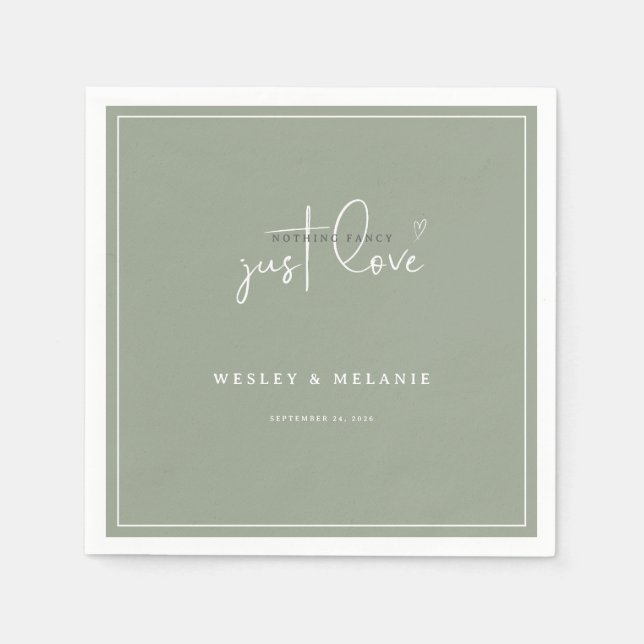 Serviette En Papier Nothing Fancy Just Love Sage Green Elegant Wedding (Devant)