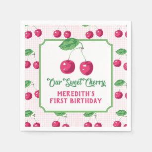 Serviette En Papier "Notre cerise douce" Anniversaire rose et vert