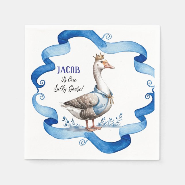 Serviette En Papier Notre Oie Silencieuse Tourne Un Garçon Anniversair (Devant)