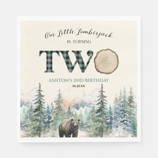 Serviette En Papier Notre petit bûcheron Ours 2e fête d'anniversaire (Devant)