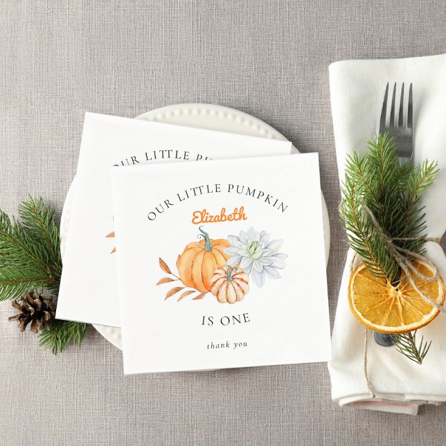 Serviette En Papier Notre Petit Citrouille 1er Anniversaire Floral Aqu (Créateur téléchargé)
